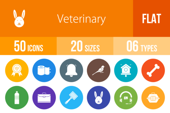 50 Veterinary Flat Round Icons Graphics Review