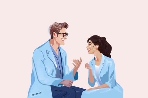 Doctor and Nurse Talking Illustration for Graphics