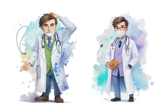 Doctor Day Watercolor Cartoon Graphics & Illustrations