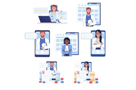 Doctor in Tablet Illustration Set: Graphics and Illustrations