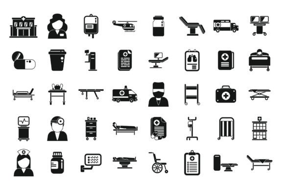 Hospitalization Icons Set Simple Vector Graphics